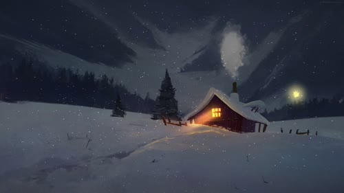 Cabin fireworks snow