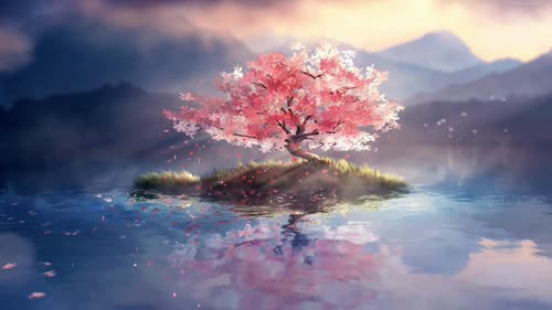 Lone cherry blossom tree