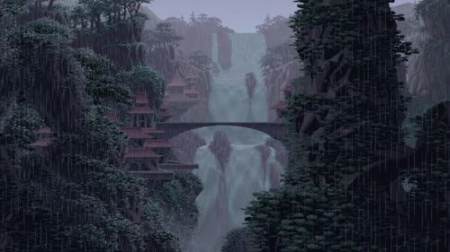 rainy waterfall pixel desktop wallpaper 